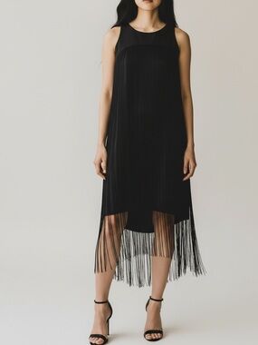ALEXIS Sleeveless A Line Fringe Hem Slip Dress Women XS Dramatic